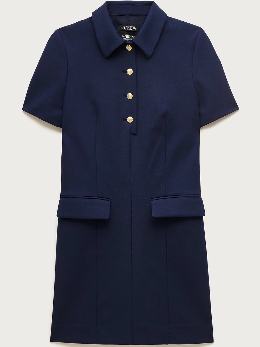 J CREW Women 10 Parc Dress in Four-Season Stretch Navy Polo Shirt Dress Classic